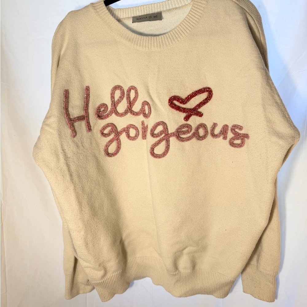 Cozy Cream Sweater with Pink Embroidery